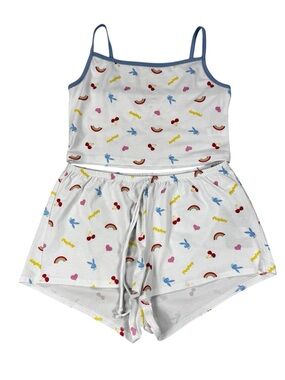 NWT Pacsun PLAYBOY Womens White 2 Piece Cami Short Pajama Set